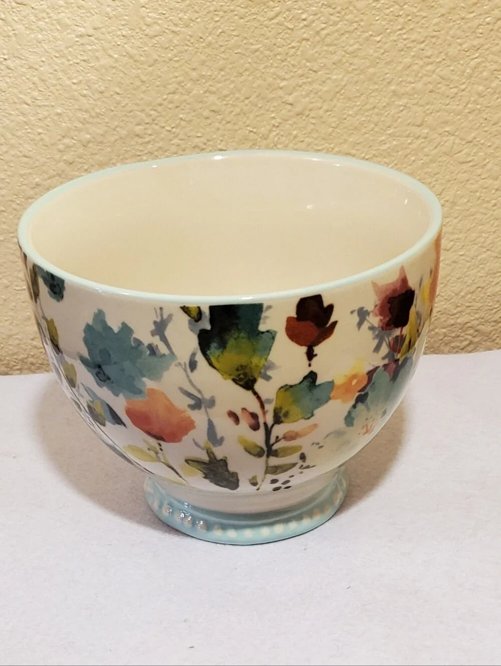 The Pioneer Woman Floral Ceramic - Cup-Soup-Mug Aqua Handle 27oz.
